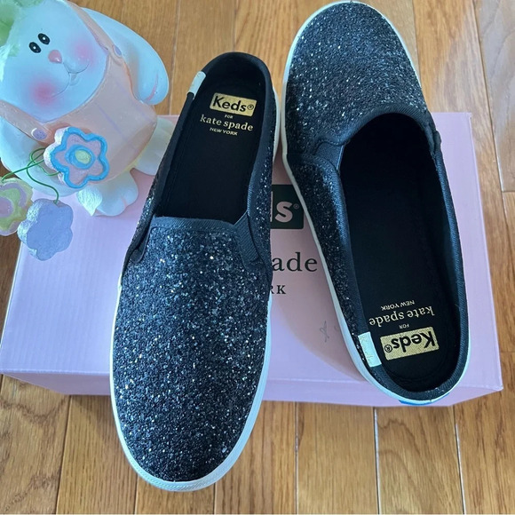 KATE SPADE Keds Womens Shoes Double Deck Mule Black Shimmer Sneakers 6.5 Casual - Picture 9 of 10